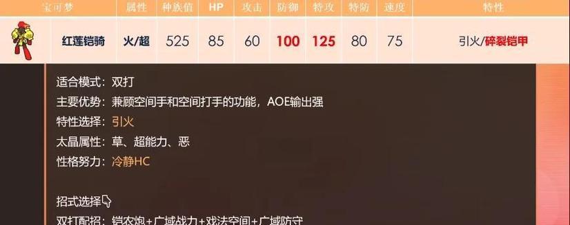 《宝可梦朱紫红莲铠骑配招搭配攻略》(打造无敌战斗阵容)